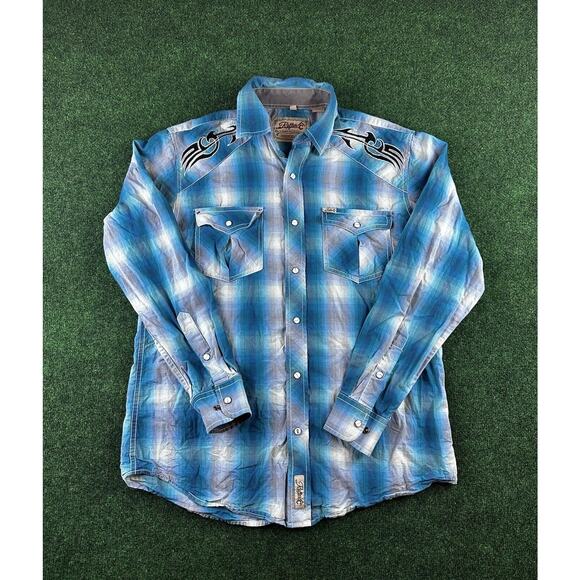 Western Rafter C Pearl Snap Paisley Plaid Shirt - Picture 1 of 6